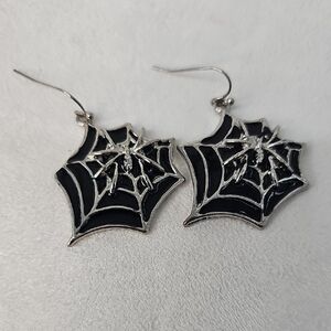 Silver Spider & Web On Black Background Goth Party Costume Halloween Novelty Fun